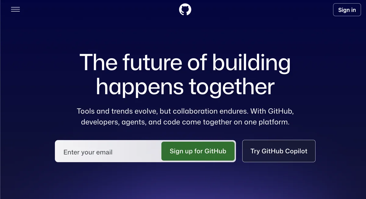 GitHub 저장소 만들기 전에 가입을 시작하는 GitHub 홈 화면