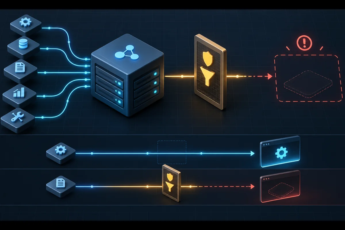 MCP 서버의 도구가 필터를 거치지 않을 때는 전달되고 enabled_tools 필터를 거치면 빈 결과가 되는 대조 개념도